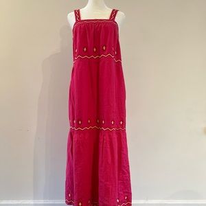 NEW LOFT Embroidered Tiered Square Neck Midi Dress